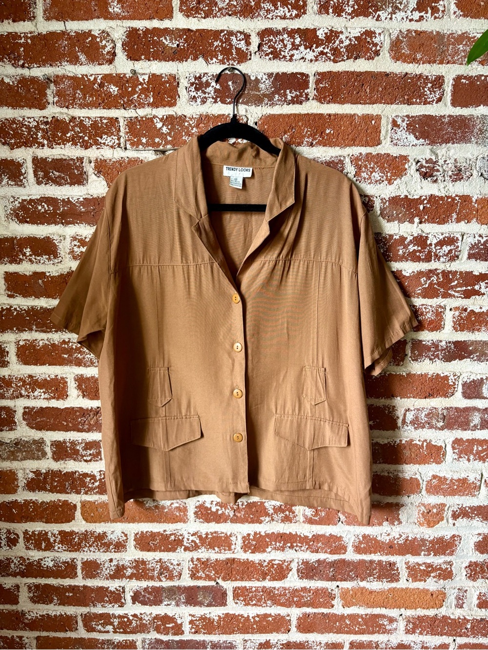 Vintage 90s Trendy Looks Brown Button Down Blouse